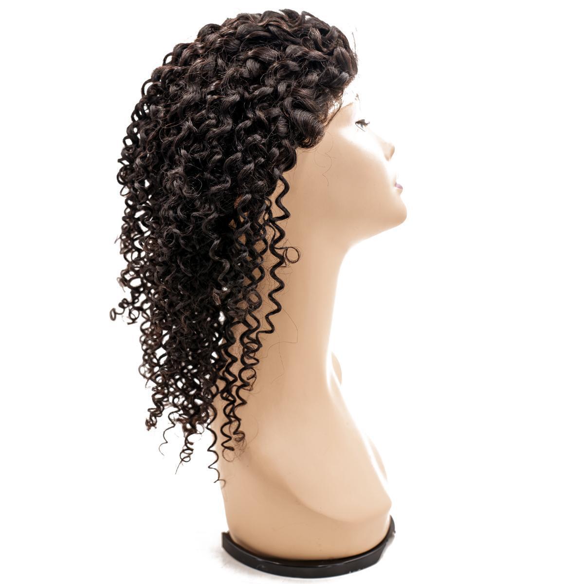 Close-up of the Curly Skin Polyurethane Medical Wig, focusing on the fine curly texture and breathable construction.
