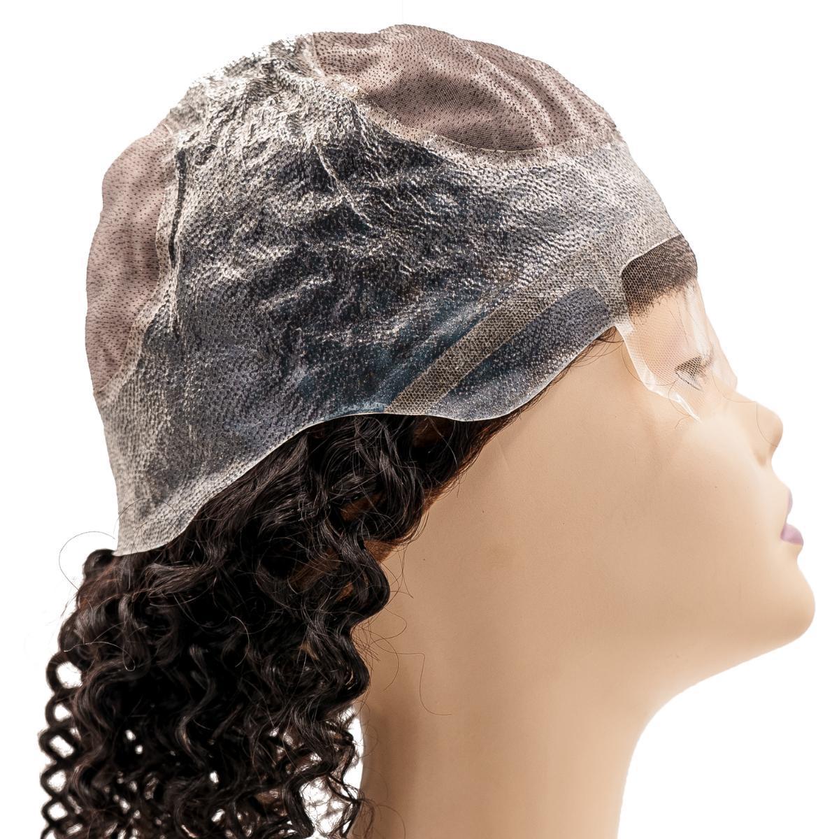 Close-up of the Curly Silicone Skin Medical Wig, emphasizing the texture and natural curls of the 100% human hair.