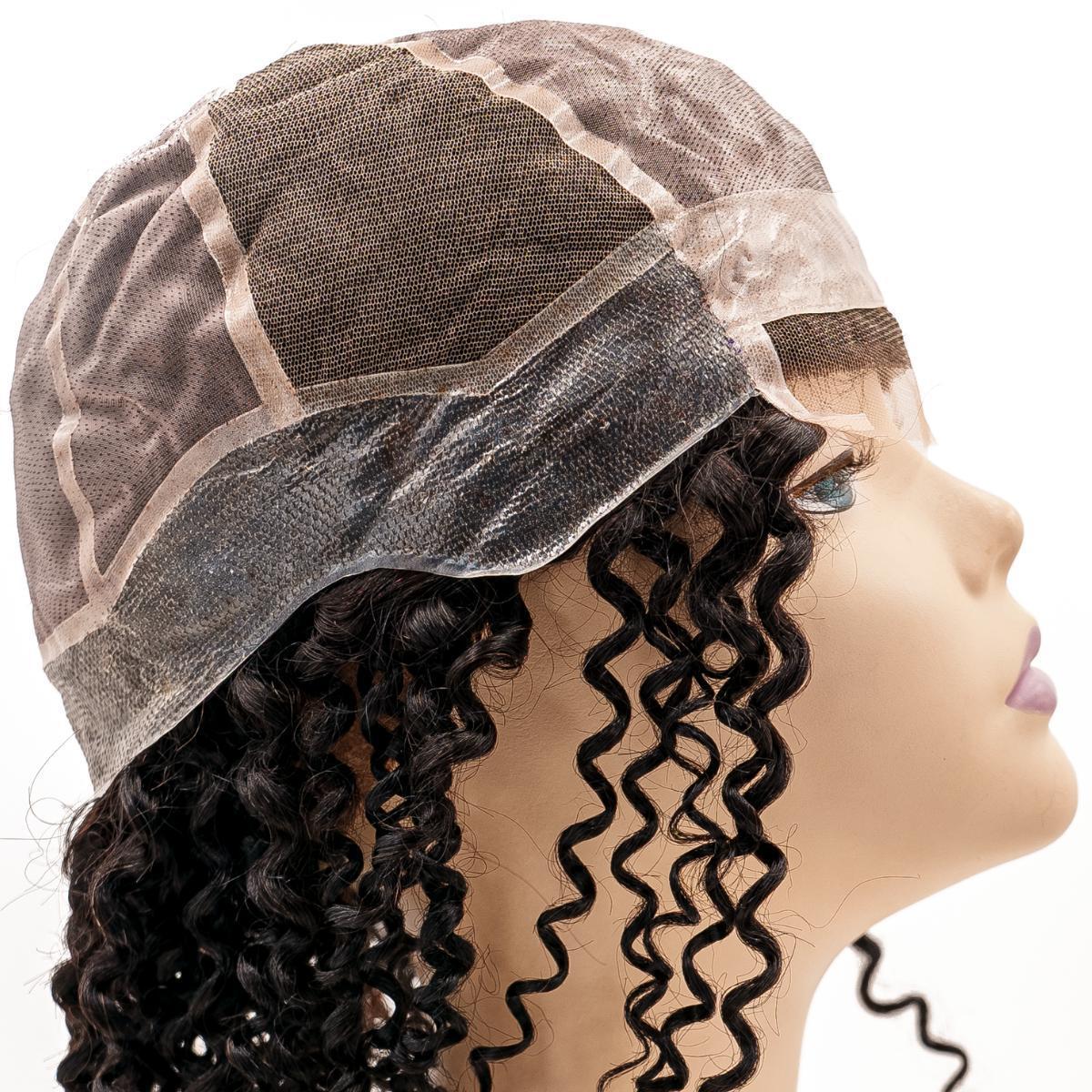 Back view of the Curly Fine Mono Base Medical Wig, emphasizing the secure fit and breathable crown with a fine mono base and lace front.