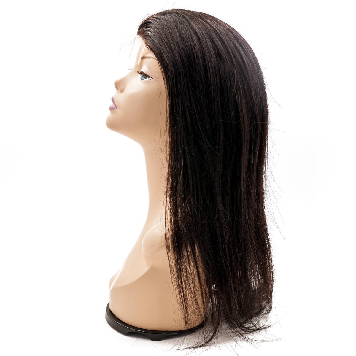 Top view of the Straight Silicone Skin Medical Wig, emphasizing the natural 1B hair color and the sleek straight hairstyle.