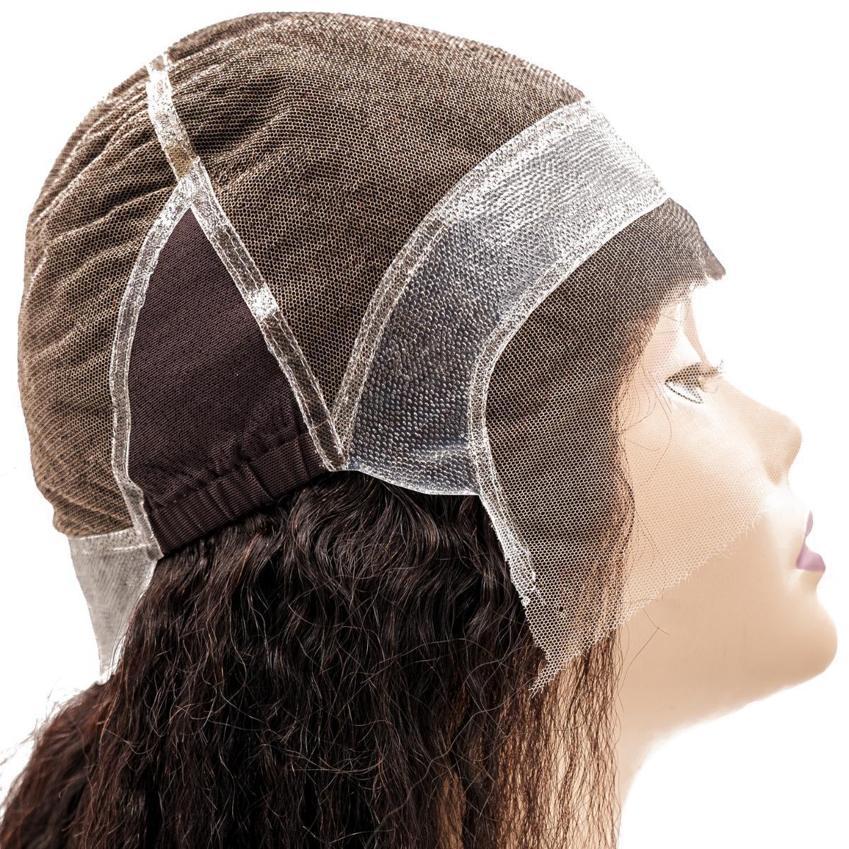 Back view of the Kinky Straight Mono Lace Front PU Medical Wig, emphasizing the PU sides and back, ensuring comfort and breathability.