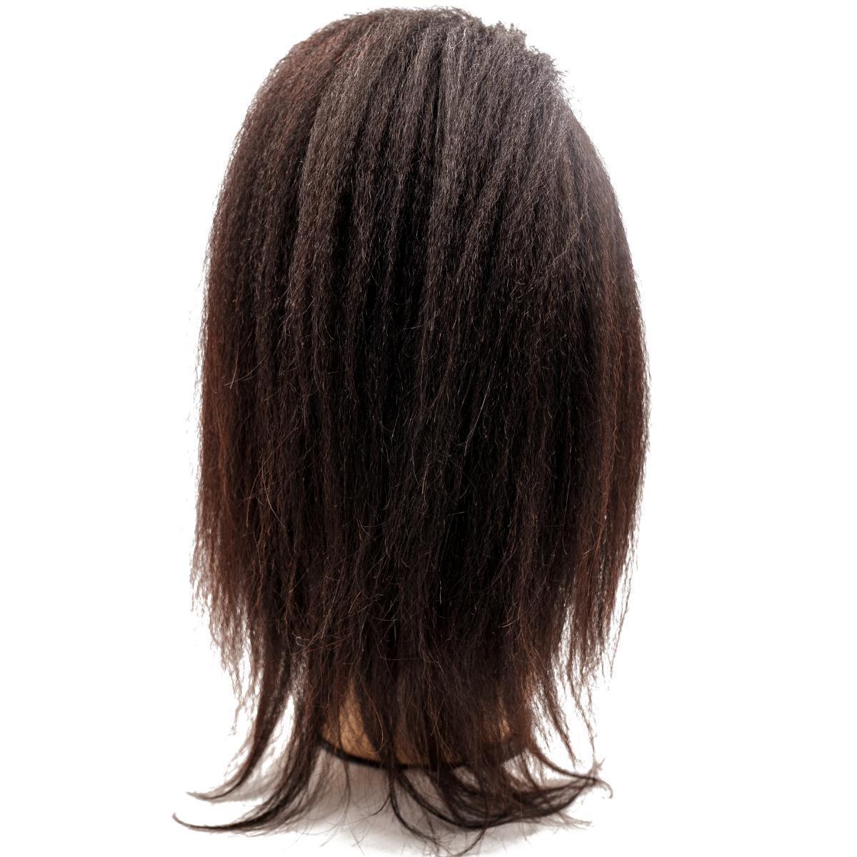 Close-up of the Kinky Straight Silicone Skin Medical Wig, emphasizing the soft silicone skin cap and the natural straight hair.