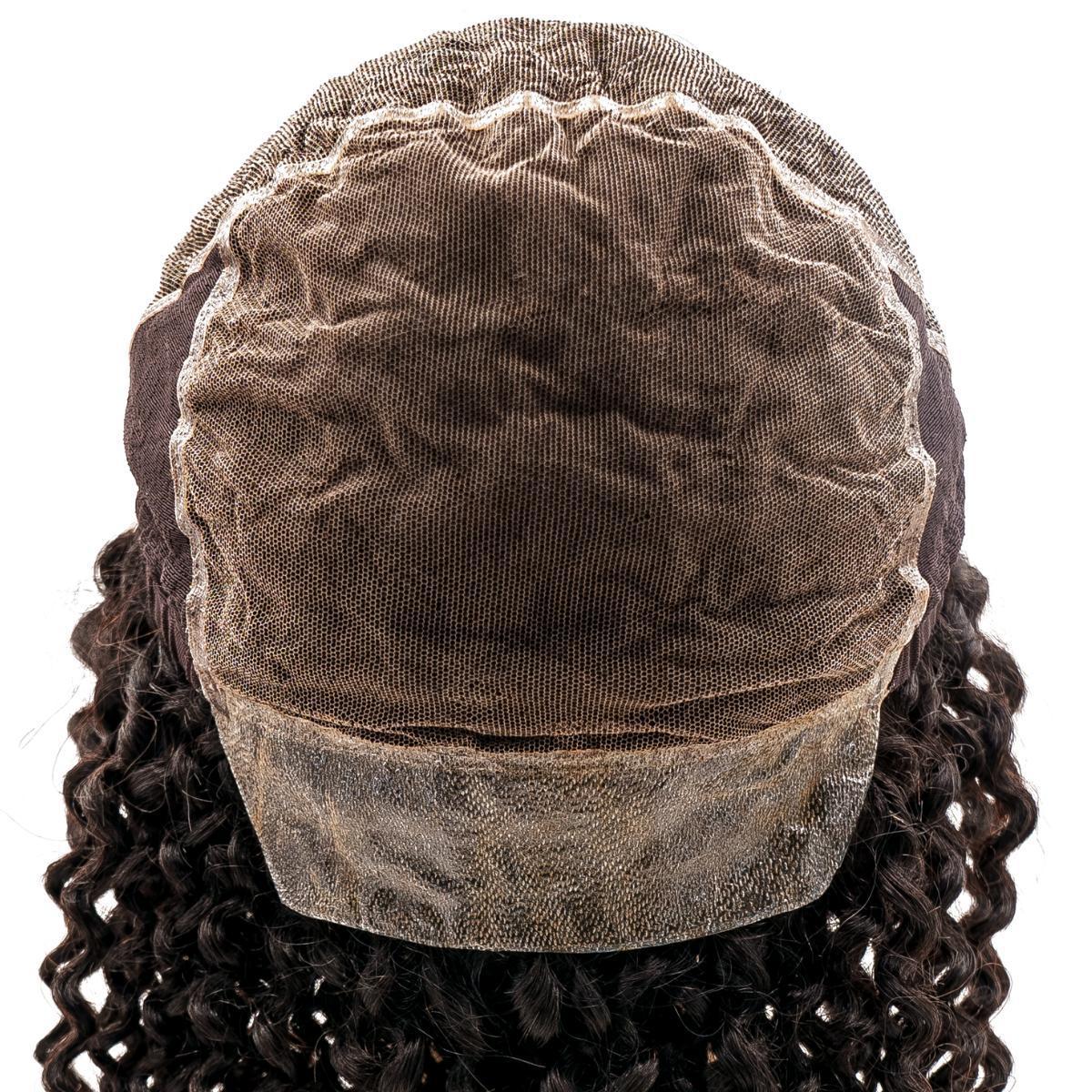 Top view of the Curly Mono Lace Front PU Medical Wig, demonstrating the curly texture and the comfort provided by the fine welded mono and PU base.