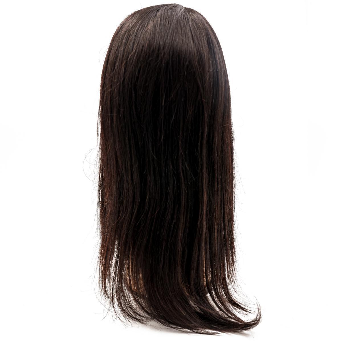 Another close-up view of the Straight Silicone Skin Medical Wig, displaying the softness of the natural human hair and the skin-like base.