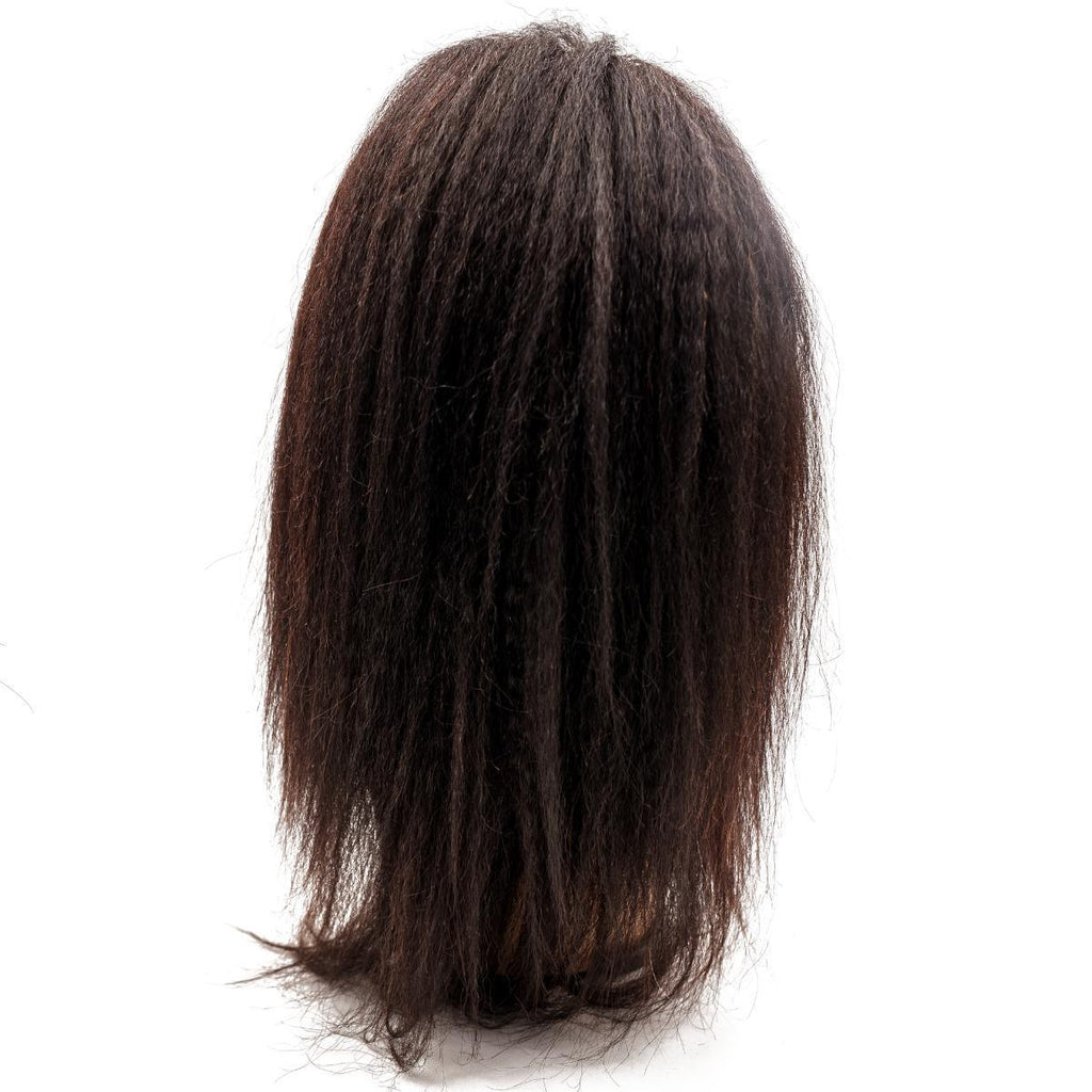 Close-up view of the Kinky Straight Silicone Skin Medical Wig, showcasing the texture and the smooth silicone skin cap for a realistic fit.