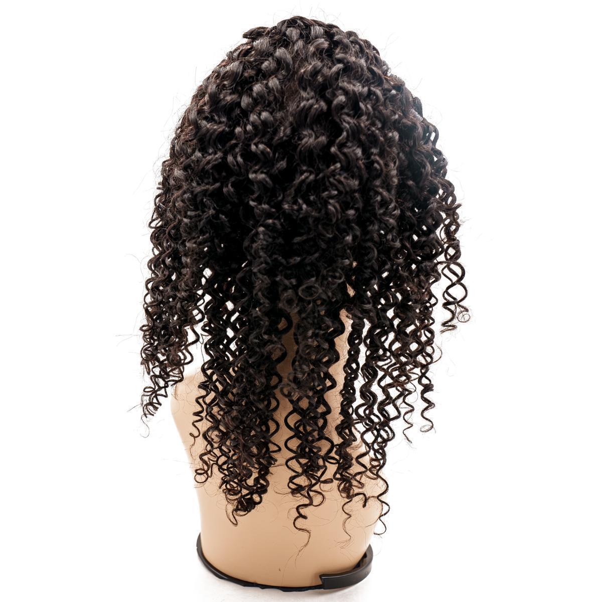 Close-up of the Curly Skin Polyurethane Medical Wig, focusing on the fine curly texture and breathable construction.