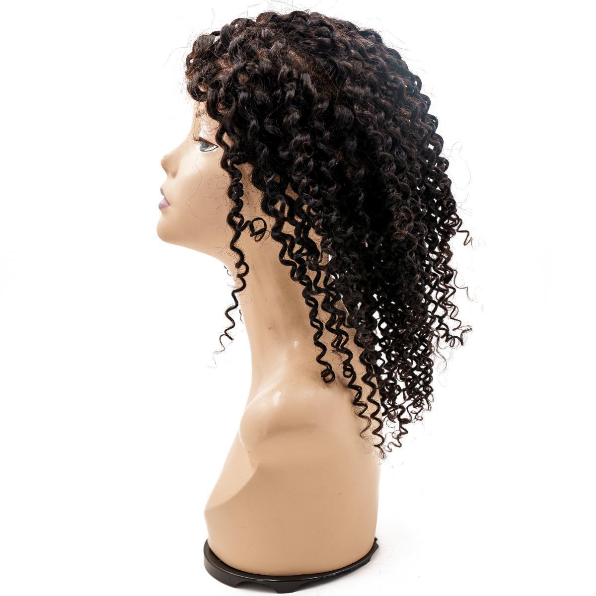 Top view of the Curly Fine Mono Base Medical Wig, highlighting the fine mono base construction and the natural curl pattern for a flawless look.