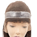 Close-up of the Kinky Straight Mono Lace Front PU Medical Wig, focusing on the realistic look of the lace front and natural-looking hair texture.
