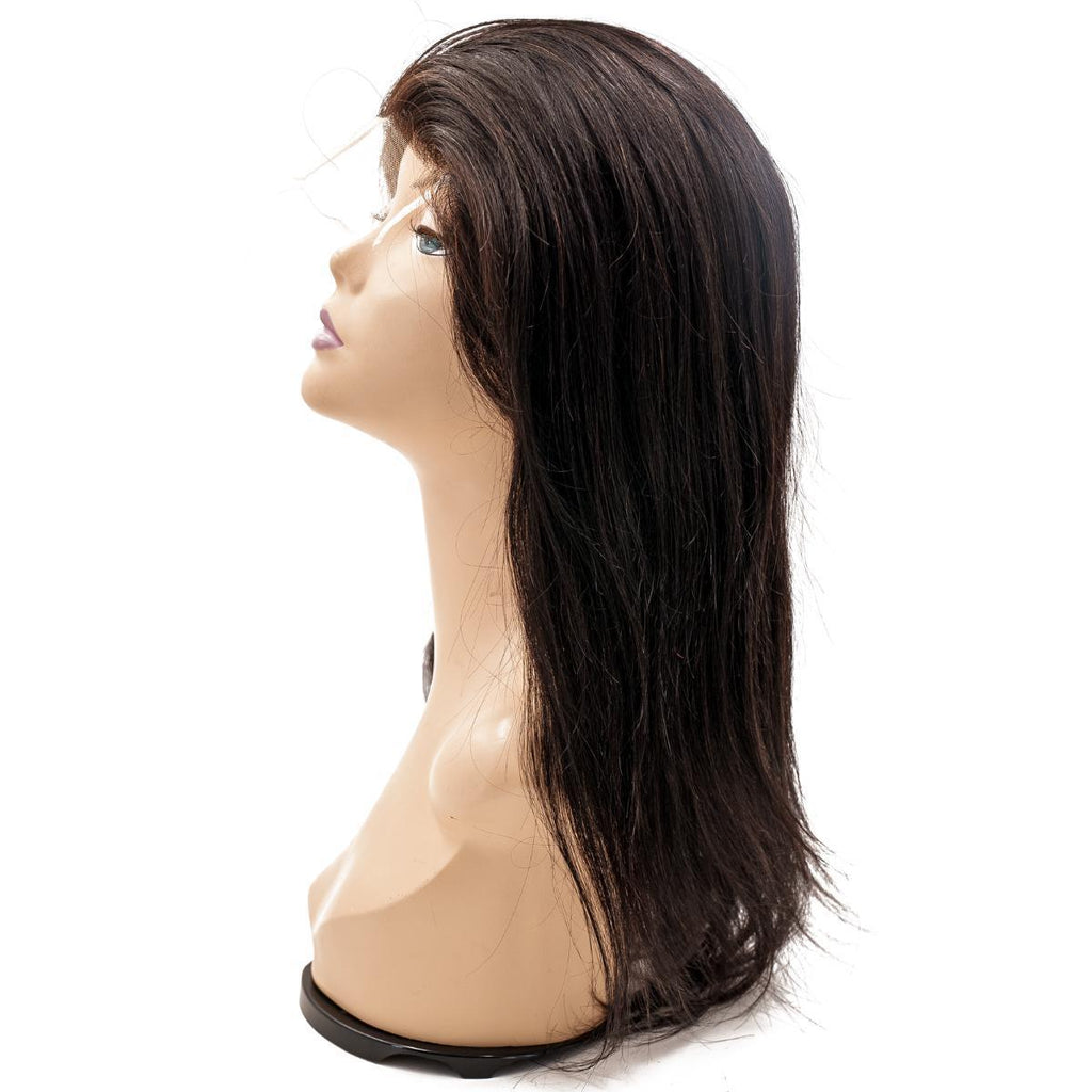 Detailed view of the Straight Fine Mono Base Medical Wig, emphasizing the fine mono base and natural 1B hair color.