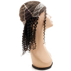 Close-up of the Curly Mono Lace Front PU Medical Wig, showing the detailed lace front, fine welded mono base, and the natural 1B curly hair.