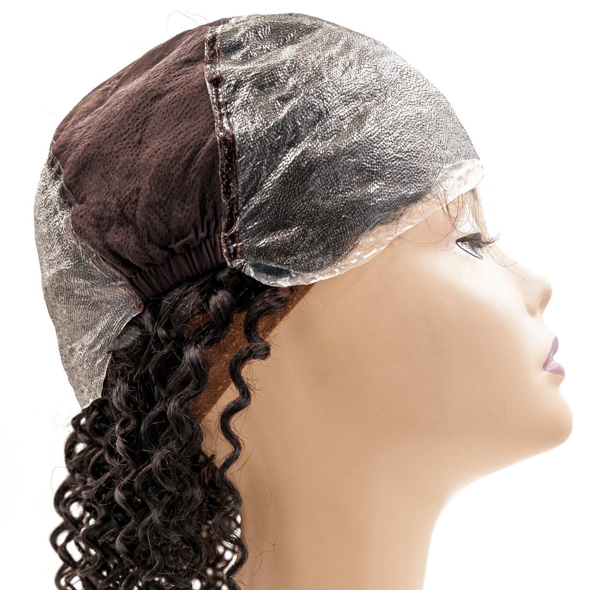 Another angle of the Curly Skin Polyurethane Medical Wig, emphasizing the natural-looking curly hairstyle and breathable design for medical use.