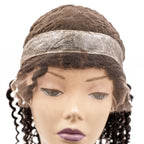 Close-up of the Curly Mono Lace Front PU Medical Wig, showing the detailed lace front, fine welded mono base, and the natural 1B curly hair.