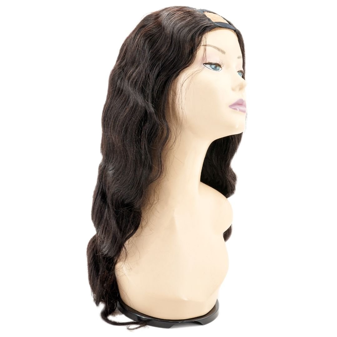 Beginner-friendly Body Wave U-Part Wig from Nikki Smith Hair Collection, made with natural 1B human hair. This wig offers 130% density and can be lifted to #27 color. Available in lengths from 10” to 22” for a natural, effortless look with a secure fit and no glue required.