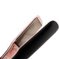 Close-up of the black and pink titanium flat iron, showcasing the titanium plates and professional styling capabilities.