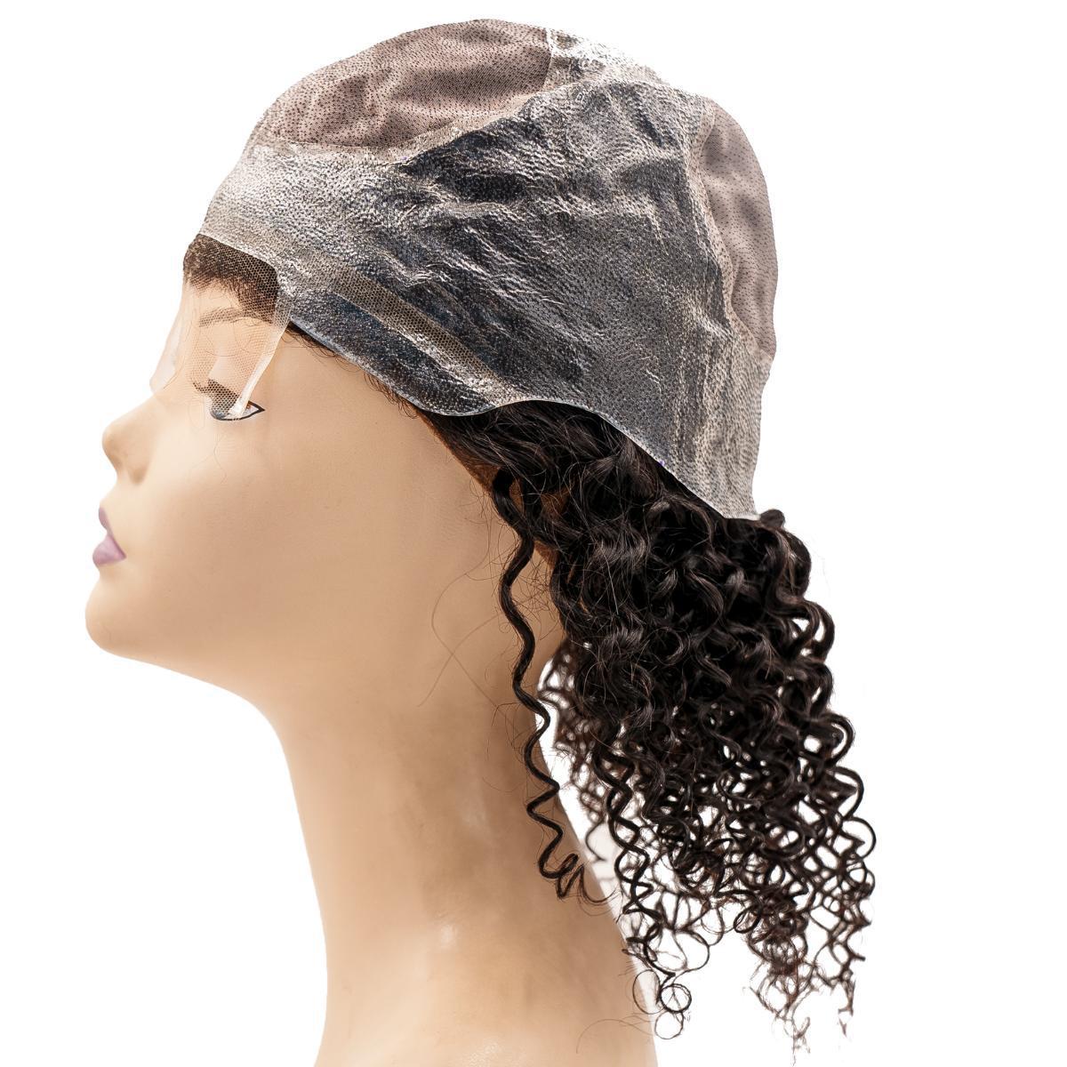 Side view of the Curly Silicone Skin Medical Wig, showcasing the curly texture and silicone skin cap for a realistic appearance.