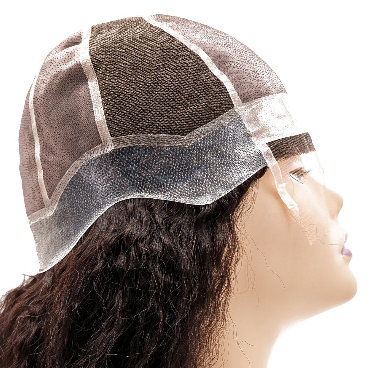 Top view of the Kinky Straight Silicone Skin Medical Wig, showcasing its 1B hair color and comfortable fit.