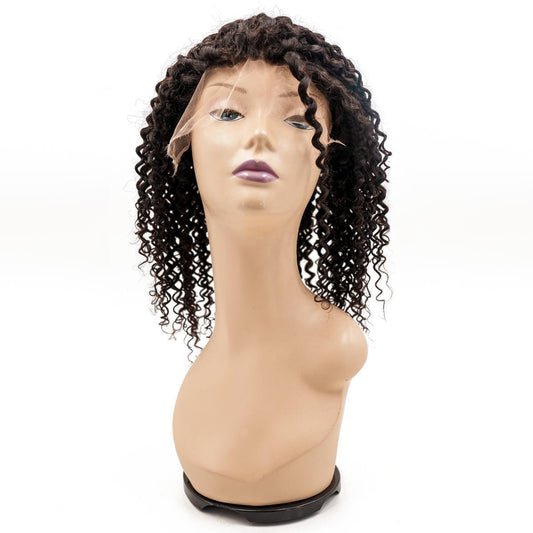 Front view of the Curly Mono Lace Front PU Medical Wig from Nikki Smith Hair Collection, showcasing the fine welded mono base and PU on the sides and back for a natural-looking scalp and curly texture.