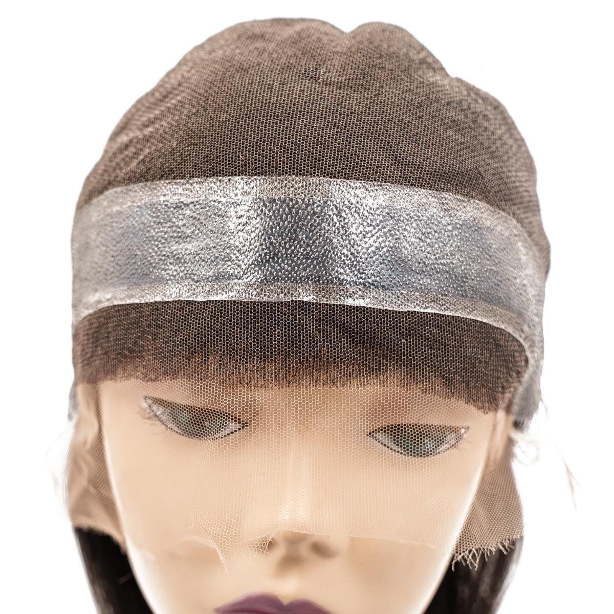 Close-up view of the Straight Mono Lace Front PU Medical Wig, highlighting the fine welded mono base for a natural scalp look.