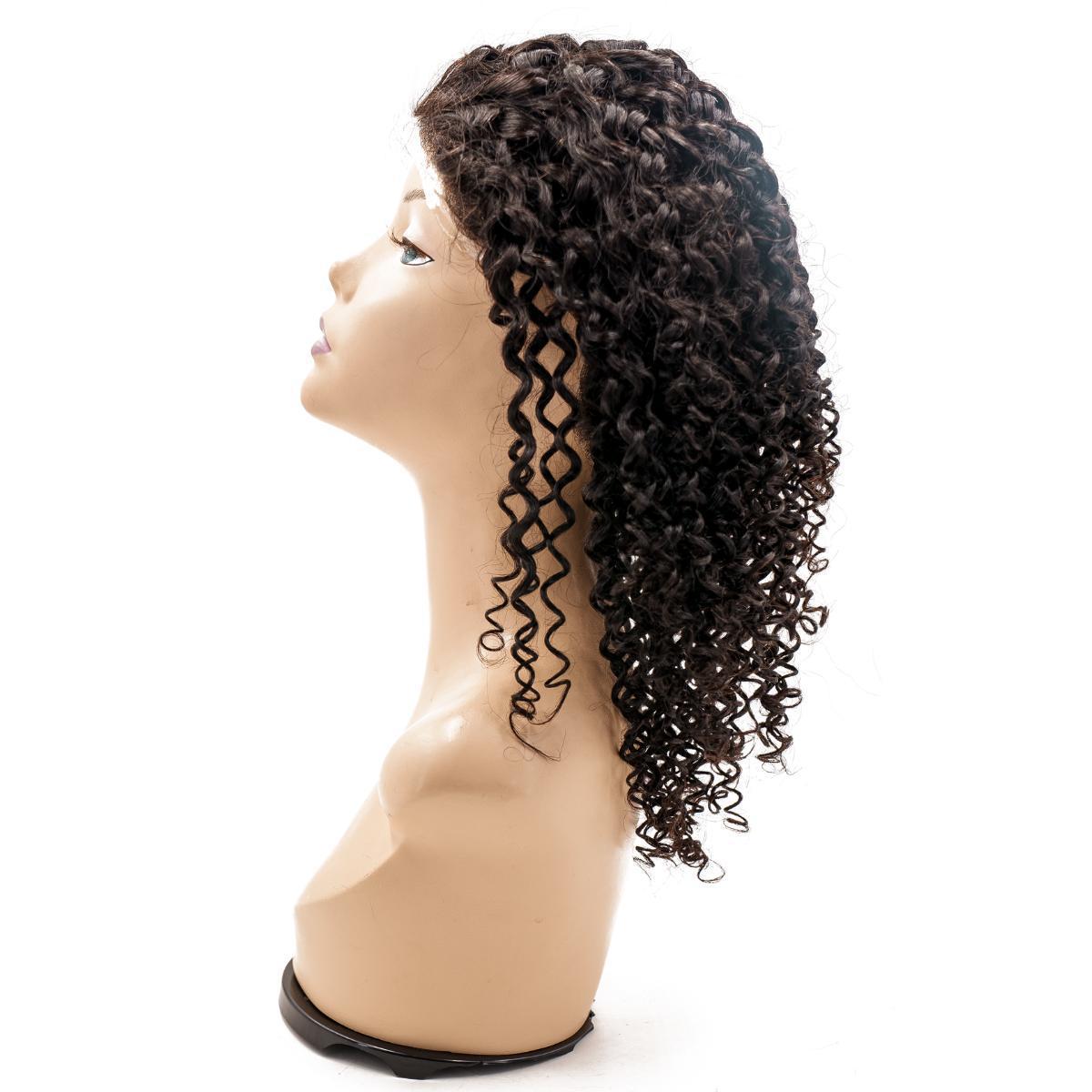 Another angle of the Curly Skin Polyurethane Medical Wig, emphasizing the natural-looking curly hairstyle and breathable design for medical use.