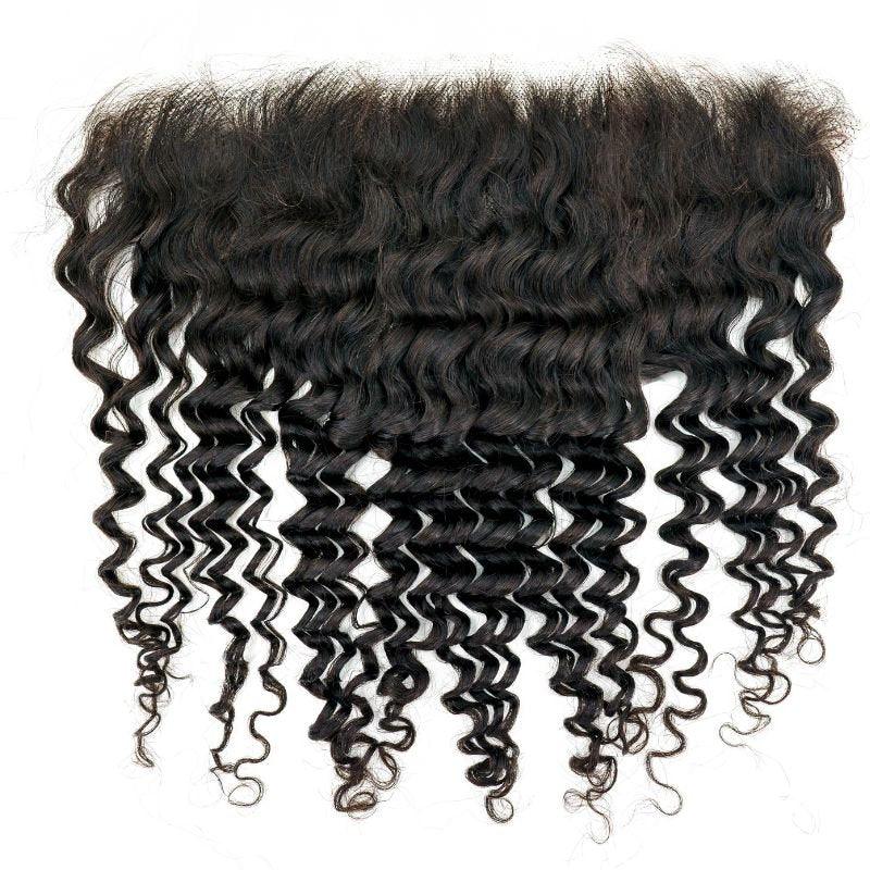 Image of HD Brazilian Deep Wave Lace Frontal with 13x6 dimensions, made with virgin Brazilian human hair and HD lace.