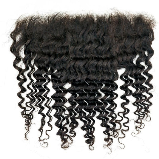 Image of HD Brazilian Deep Wave Lace Frontal with 13x6 dimensions, made with virgin Brazilian human hair and HD lace.