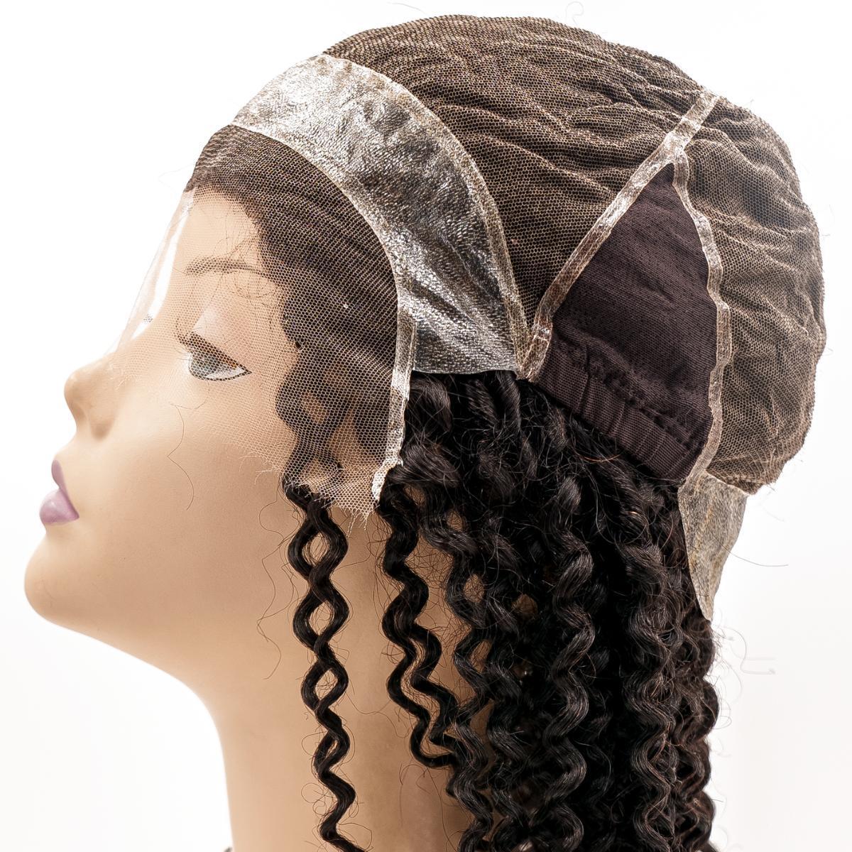 Side view of the Curly Mono Lace Front PU Medical Wig, highlighting the lace front, PU sides and back, and the curly hairstyle that offers a natural look with movement.