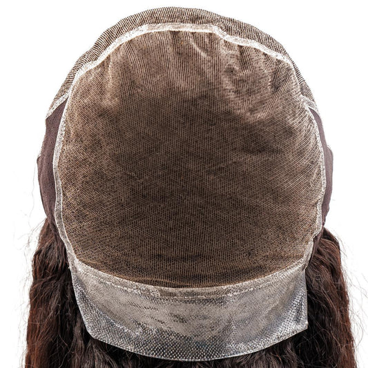 Side view of the Kinky Straight Mono Lace Front PU Medical Wig, showcasing the lace front and kinky straight texture of the 100% virgin human hair.