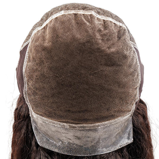 Side view of the Kinky Straight Silicone Skin Medical Wig, highlighting its natural 1B color and the silicone skin base.