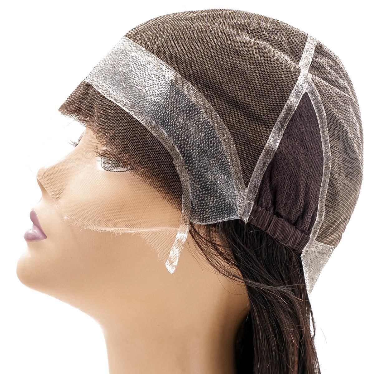 Another view of the Straight Mono Lace Front PU Medical Wig, showing the wig's breathable design with PU on the sides and back.