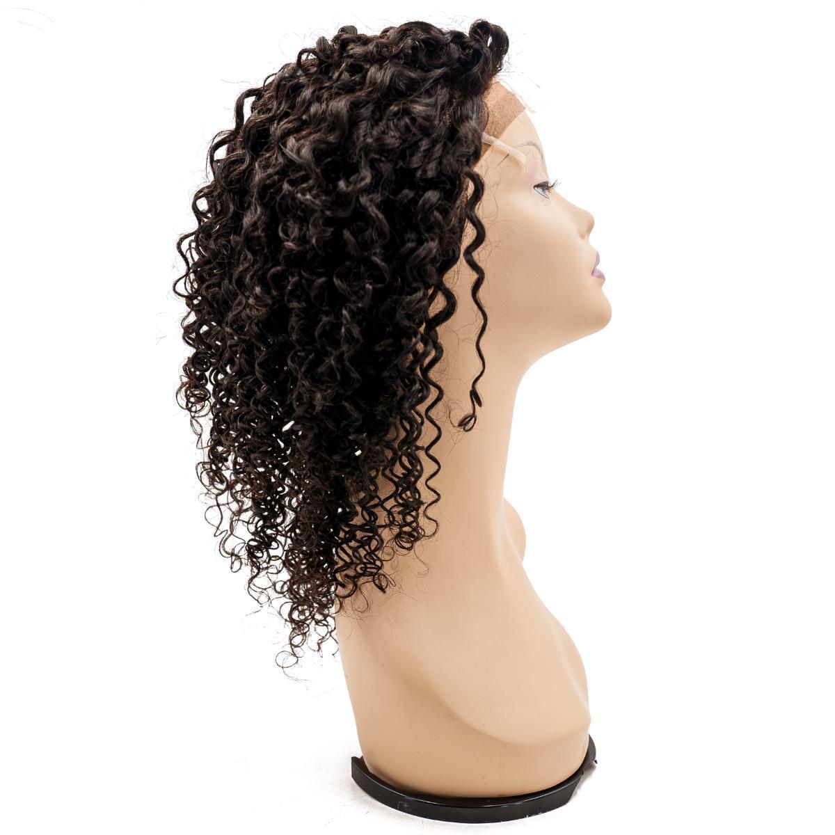 Top view of the Curly Silicone Skin Medical Wig, highlighting the curly hairstyle and natural 1B hair color.
