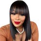 Close-up of the Straight Bang Bob Wig, displaying its human hair texture and bangs, perfect for a natural look.