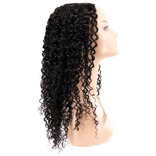 Side view of the Brazilian Kinky Curly U-Part Wig, highlighting the natural curls and versatile styling options.